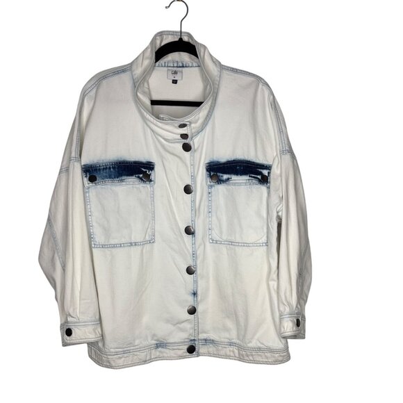 Cabi Womens White Denim Button-Up Jacket With Blue Accents M - Picture 1 of 7